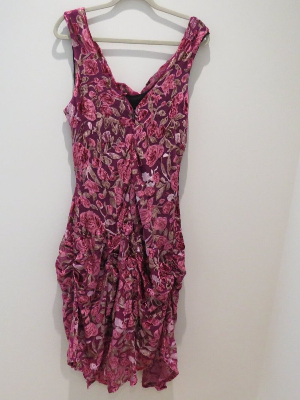 UNIQUE VINTAGE Velvet Burnout Floral Ruched Dress Pink XL Retro Pinup Cocktail - Picture 9 of 15